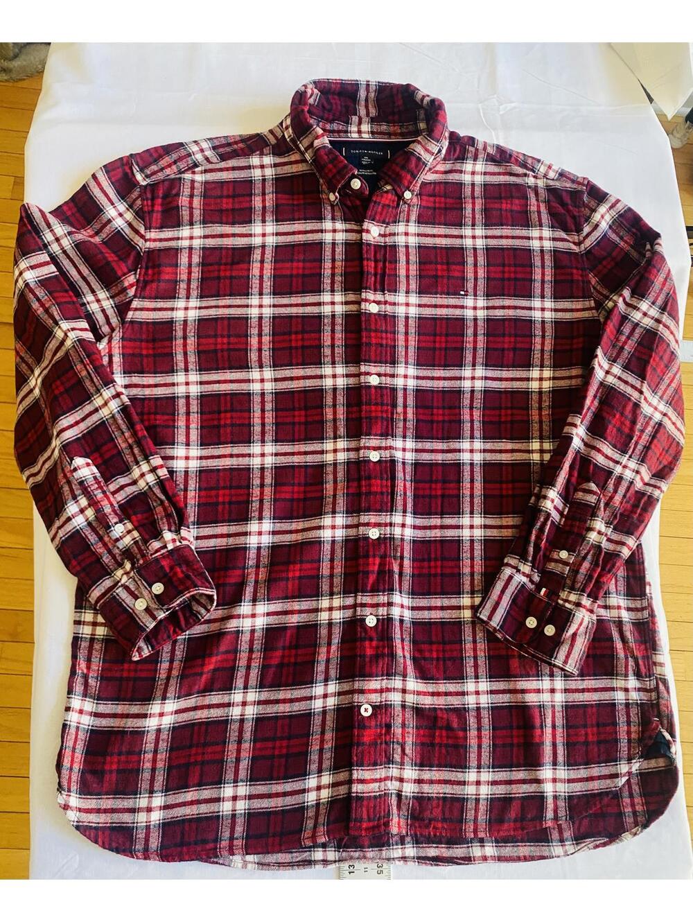 Tommy Hilfiger Men's Red Plaid Button-Down Shirt  XXL